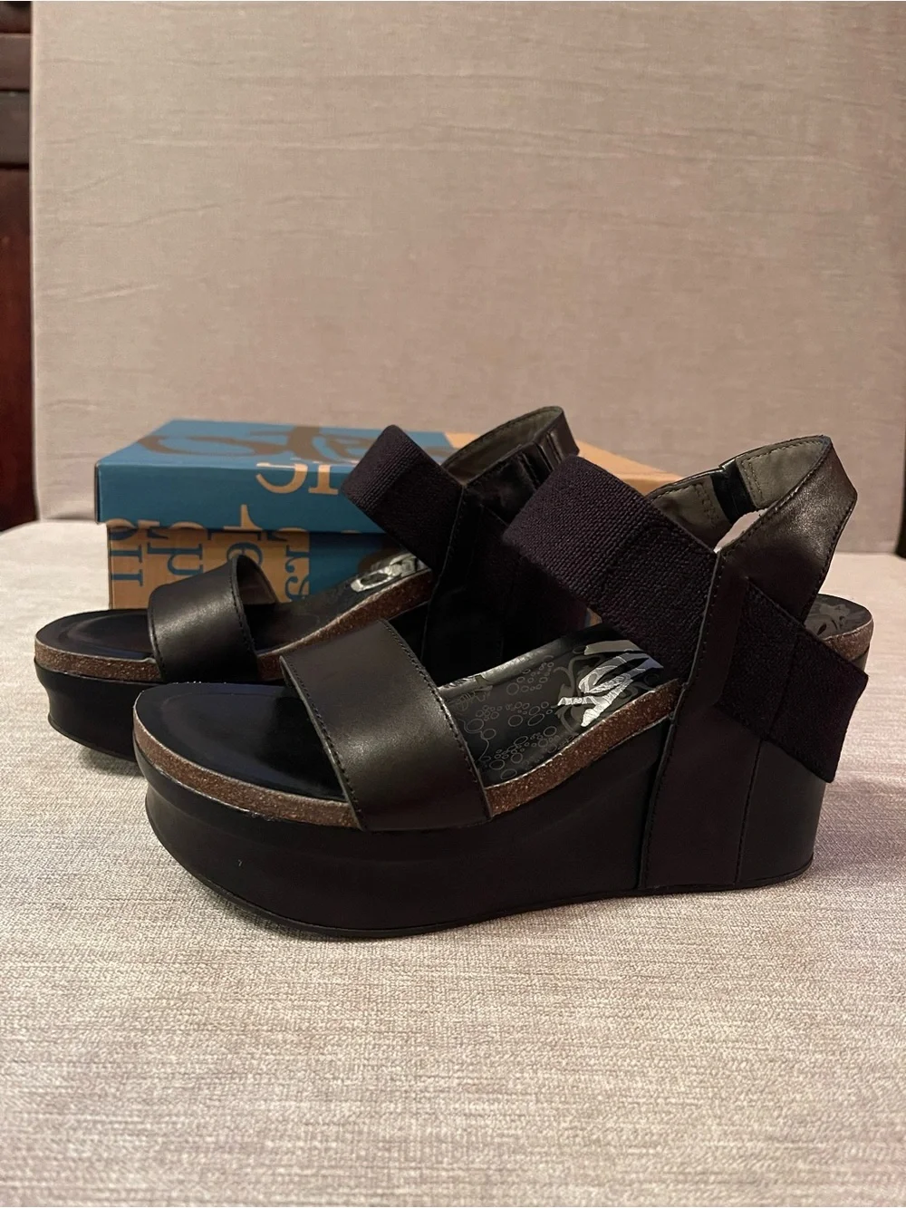 OTBT Black Bushnell Platform Wedge Leather Sandals
